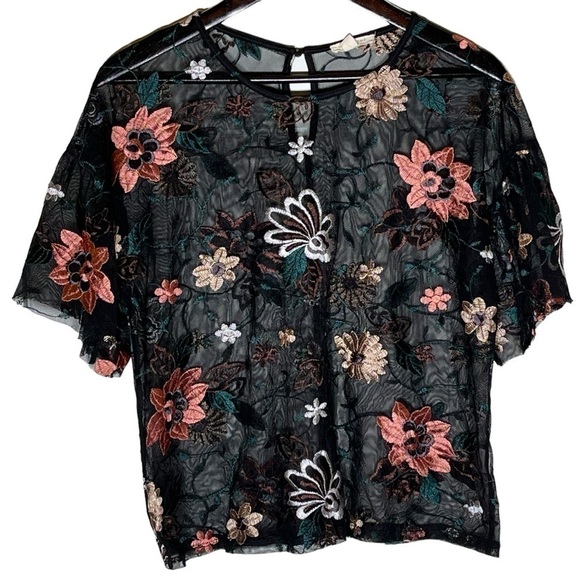 Chroma Tale Los Angeles Burnout Embroidered Mesh Sheer Short Sleeve Shirt XL - Picture 2 of 7